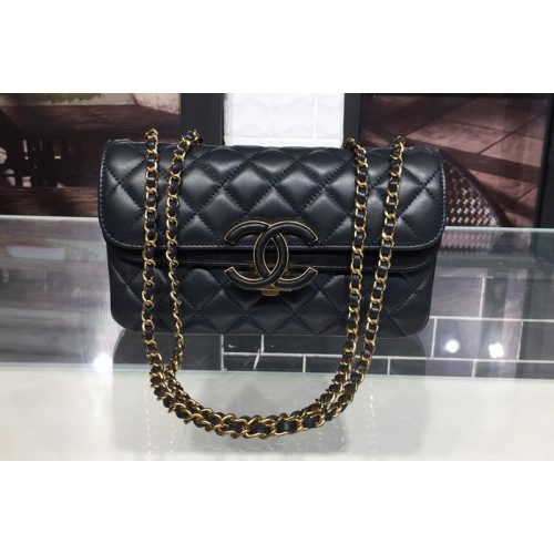 Chanel 2.15 Flap Bags with Gold Chain in Blue/Black Calfskin Leather