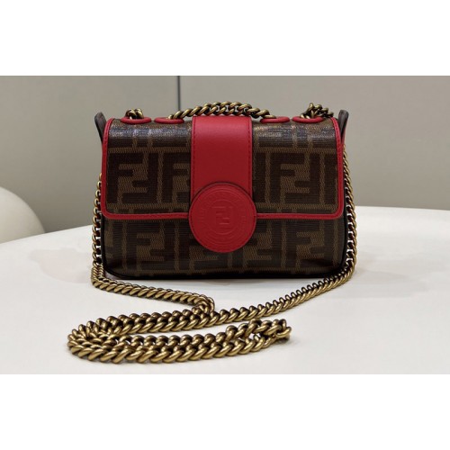 Fendi 8BS016 Mini Shoulder Bag in Brown FF canvas bag With Red