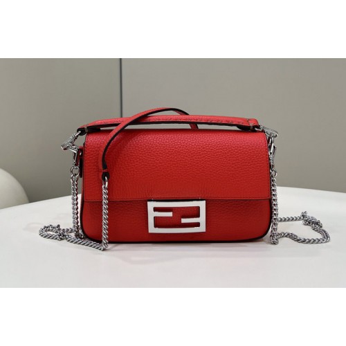 Fendi 8BS017 mini Baguette Bag in Red full grain leather