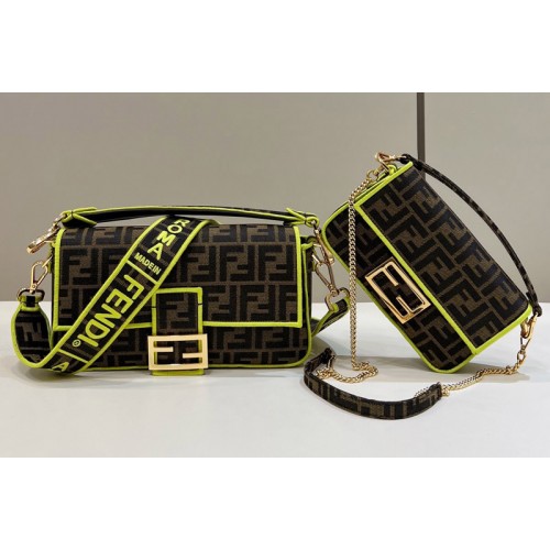Fendi 8BH600 medium Baguette bag in Brown fabric With Yellow
