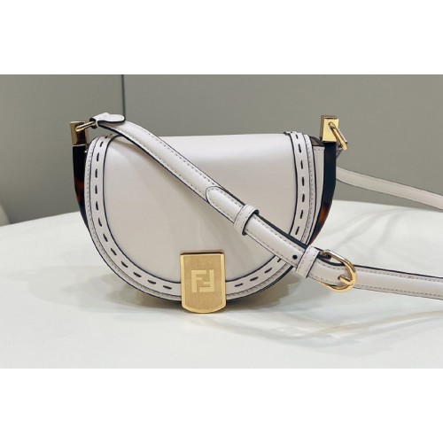 Fendi 8BT346 Moonlight Saddle Bag in White Leather
