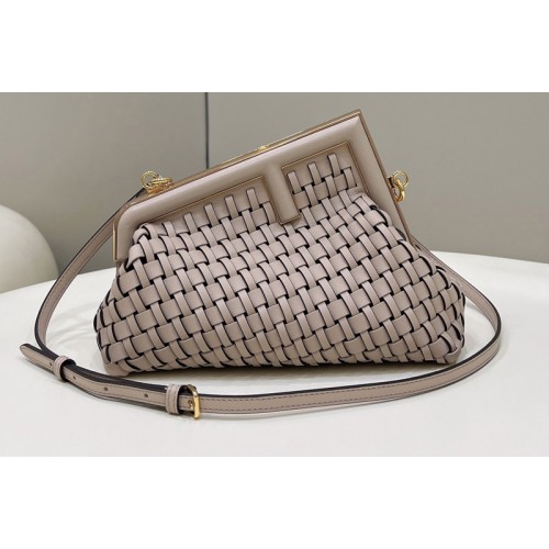 Fendi 8BP129 Fendi First Small Bag in Beige braided leather