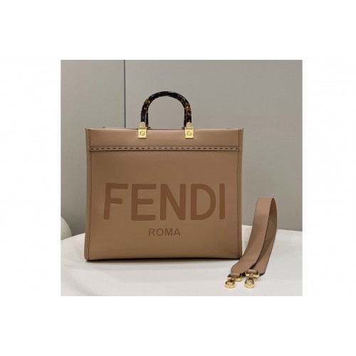 Fendi 8BH372 Sunshine Medium Shopper Bag in Beige leather