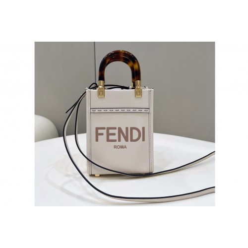 Fendi 8BS051 Mini Sunshine Shopper tote Bag in White leather