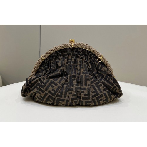 Fendi Shell Clutch Bag in Brown FF jacquard fabric