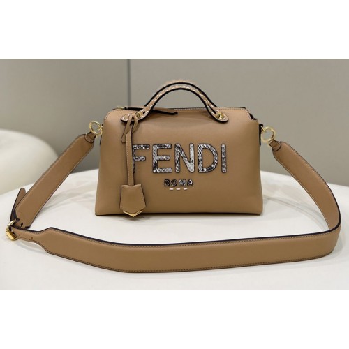 Fendi 8BL146 By The Way Medium Boston bag in Light brown leather and elaphe