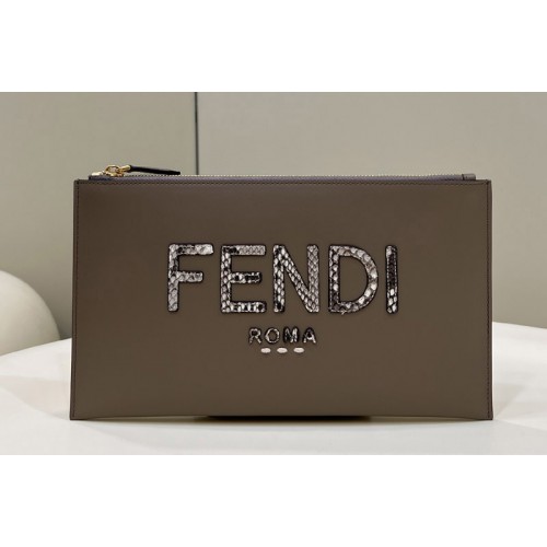 Fendi 8N0149 Medium Flat Pouch in Dark gray leather