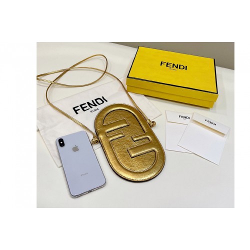 Fendi 7AS055 12 Pro Phone Holder pouch bag in Gold leather