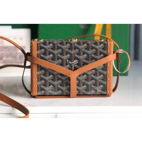 Goyard Minaudiere trunk bag in Black/Tan Goyardine Canvas