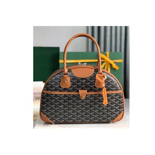 Goyard vintage bowling bag in Black/Tan Goyardine Canvas