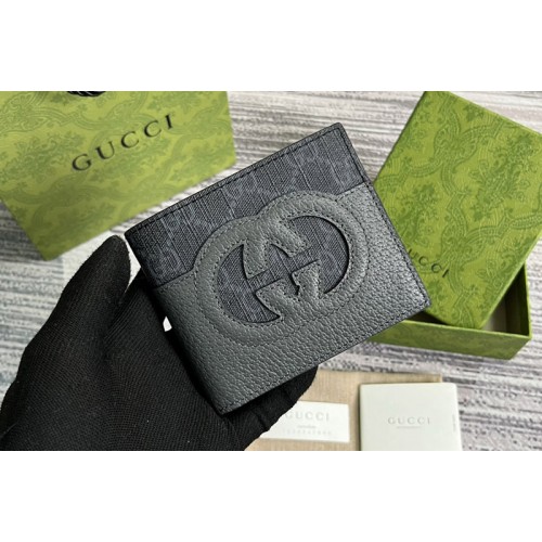 Gucci Wallet With Cut-Out Interlocking G in Black and grey Supreme canvas