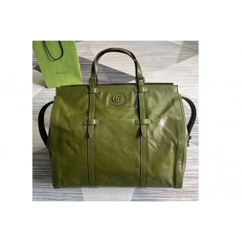 Gucci Large Tote Bag With Tonal Double G in Forest green leather