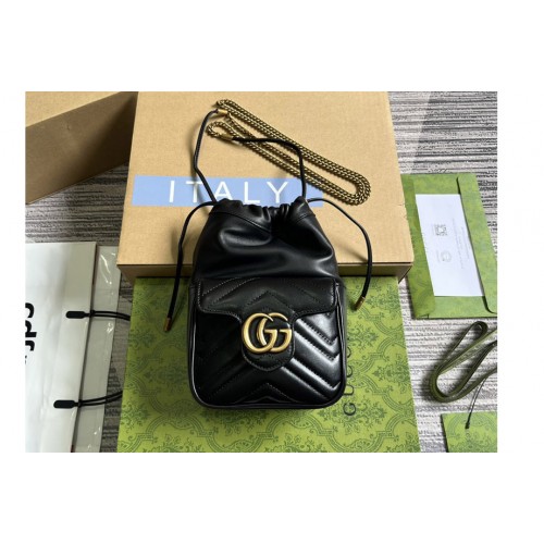 Gucci Marmont Mini Bucket Bag in Black matelasse chevron leather Gucci Marmont Mini Bucket Bag in Black matelasse chevron leather
