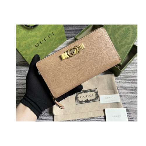 Gucci Zip Wallet With Interlocking G Python Bow in Rose beige leather
