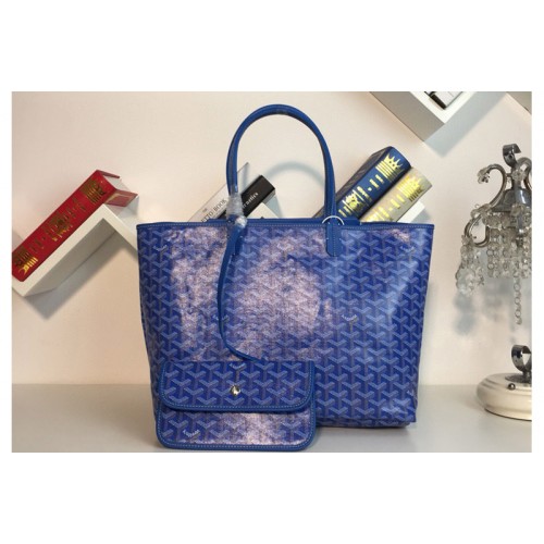 Goyard Saint Louis PM bag in Blue Goyardine Canvas & Chevroches Calfskin