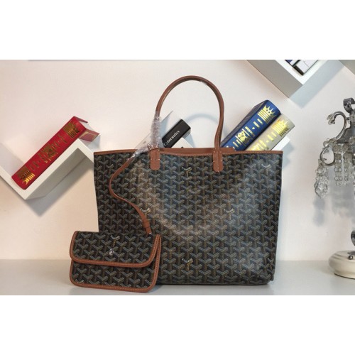 Goyard Saint Louis PM bag in Black/Tan Goyardine Canvas & Chevroches Calfskin