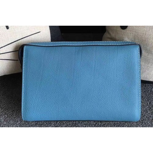 Mens Hermes 24cm Clutch Original Swift Leather Bags Blue