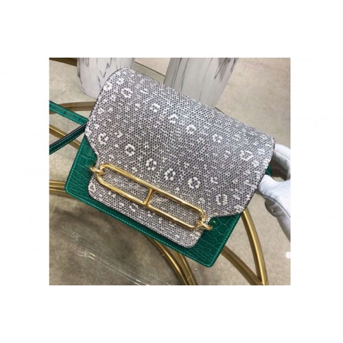 Hermes Roulis 19 bags Handmade Real Crocodile and Lizard Leather Green Hermes Roulis 19 bags Handmade Real Crocodile and Lizard Leather Green