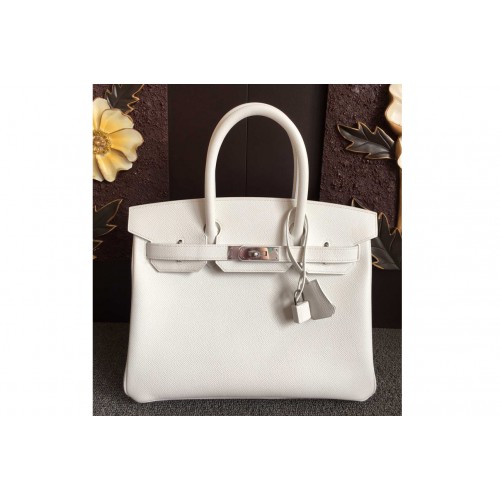 Hermes Birkin 30 Tote Bags Full Handstitched in White Epsom Leather With Silver Buckle