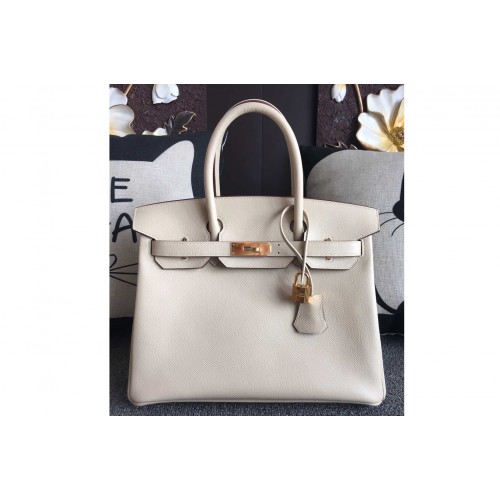 Hermes Birkin 30 Tote Bags Full Handstitched in White Epsom Leather With Gold Buckle