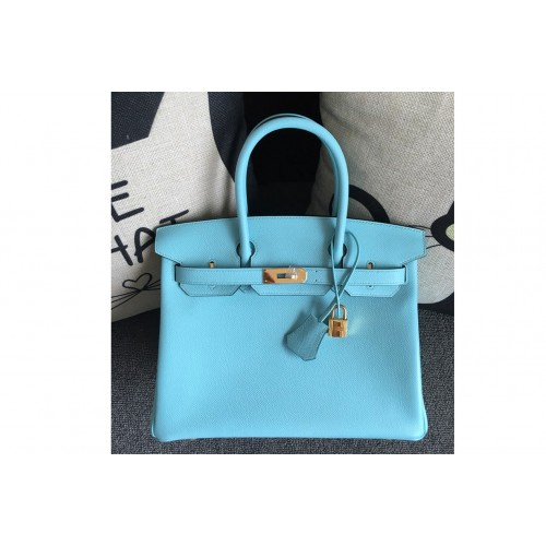 Hermes Birkin 30 Tote Bags Full Handstitched in Blue Epsom Leather With Gold Buckle