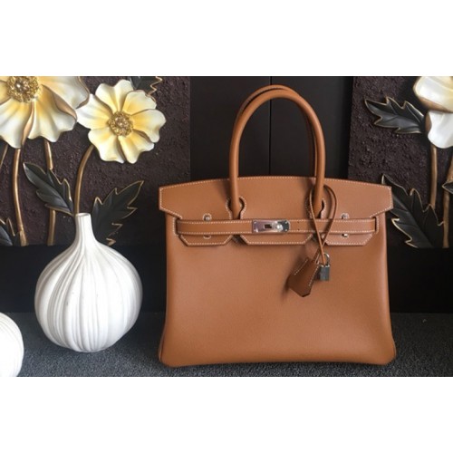 Hermes Birkin 30 Tote Bags Full Handstitched in Gray Epsom Leather With Gold Buckle