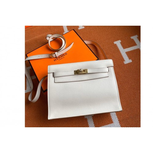 Hermes Kelly Danse 22cm Bag in White Evercolor Leather with Silver Buckle