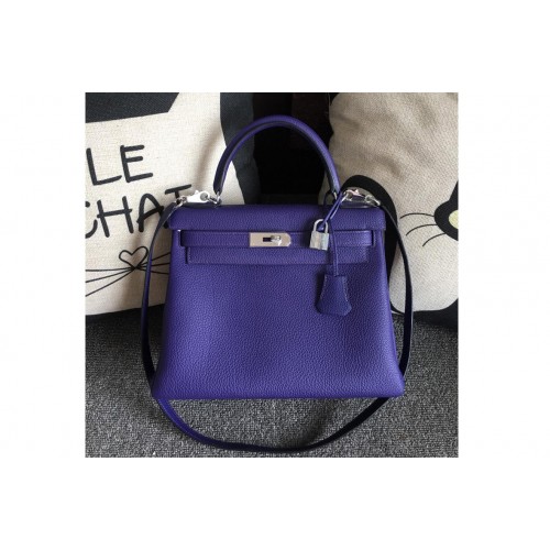 Hermes Kelly 28cm Bag Full Handmade in Original Blue Togo Leather With Silver Buckle
