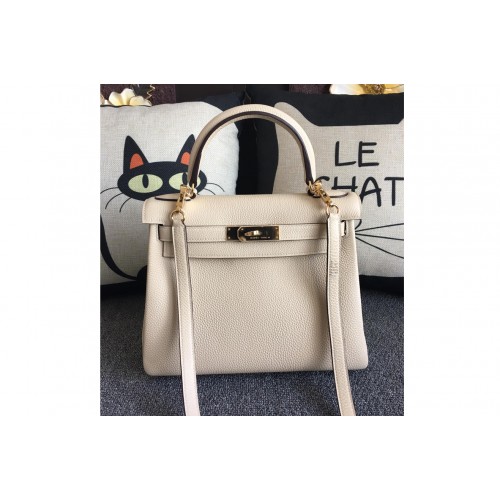 Hermes Kelly 28cm Bag Full Handmade in Original Cream Togo Leather With Silver Buckle