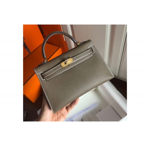 Hermes Mini Kelly 19cm Bag Full Handmade in Elephant Gray Epsom Leather With Gold Silver Buckle