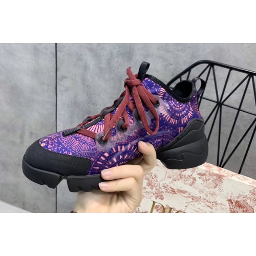 Women Dior KCK256FPN fuchsia and deep blue Fireworks print neoprene sneaker