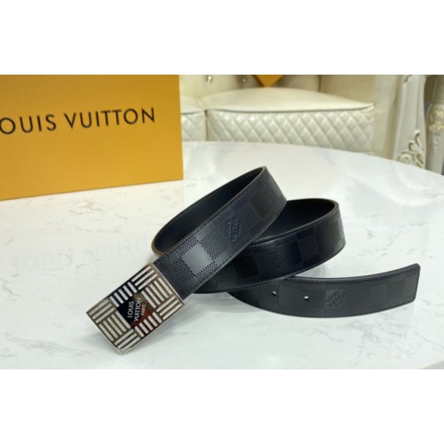 Louis Vuitton M0023U Damier Plate 35mm reversible belt in Damier Infini With Silver Buckle