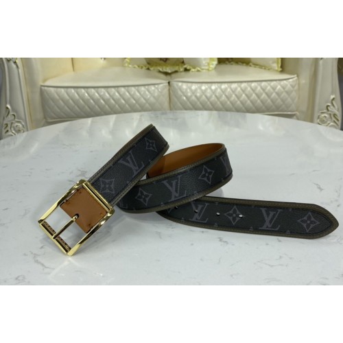 Louis Vuitton M0262V Reverso 40mm reversible belt in Monogram Eclipse and Khaki Green Tan Brown With Gold Buckle