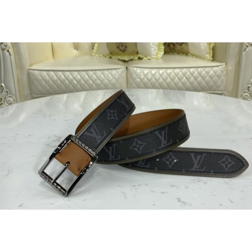Louis Vuitton M0262V Reverso 40mm reversible belt in Monogram Eclipse and Khaki Green Tan Brown With PVD Buckle
