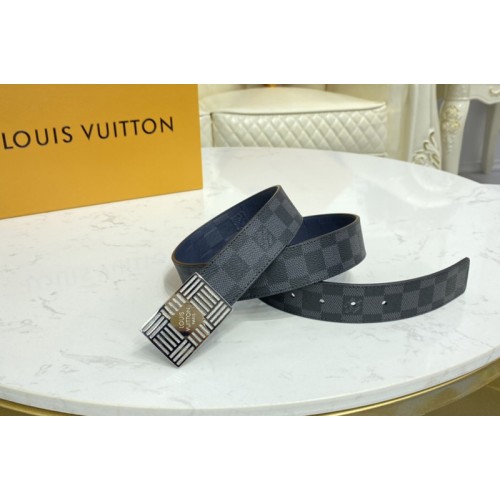 Louis Vuitton M0269U Damier Plate 35mm reversible belt in Damier Graphite Navy Blue With Silver Buckle