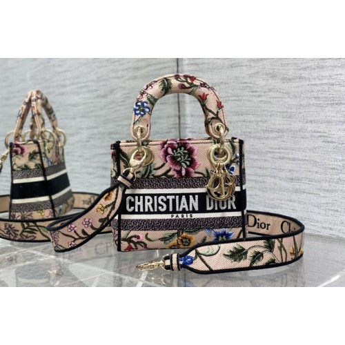 Dior M0505 Christian Dior Mini Lady Dior bag in Pink Multicolor Florilegio Embroidery