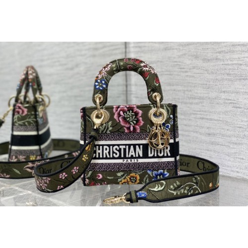 Dior M0505 Christian Dior Mini Lady Dior bag in Khaki Green Multicolor Florilegio Embroidery