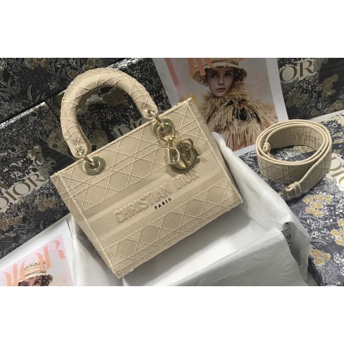Dior M0565 Medium Lady D-Lite bag in Beige Cannage Embroidery Dior M0565 Medium Lady D-Lite bag in Beige Cannage Embroidery