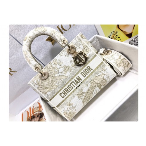 Dior M0565 Medium Lady D-Lite bag in Dior Jardin dHiver Embroidery with Gold-Tone Metallic Thread