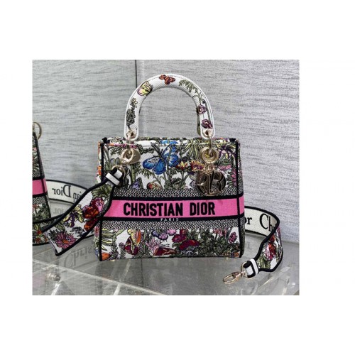 Dior M0565 Christian Dior Medium Lady D-Lite Bag in White Multicolor Mexico Millefiori Embroidery