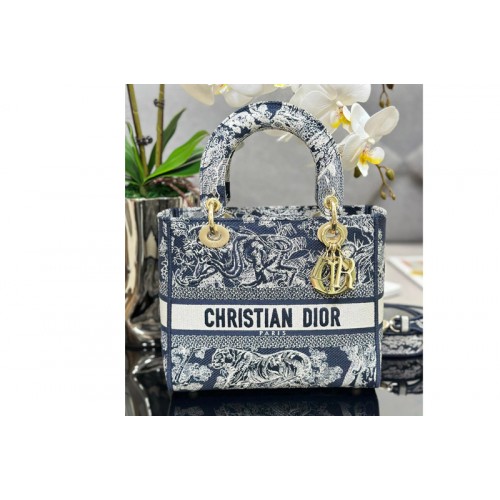 Dior M0565 Christian Dior Medium Lady D-Lite bag in Blue Toile de Jouy Embroidery