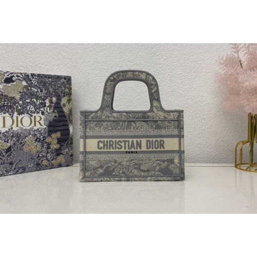 Christian Dior S5475 mini dior book tote bag in Gray Dior Oblique Embroidery