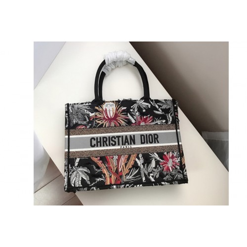 Dior M1286 Medium Dior Book Tote Bag in Black Palm Tree Toile de Jouy Embroidery