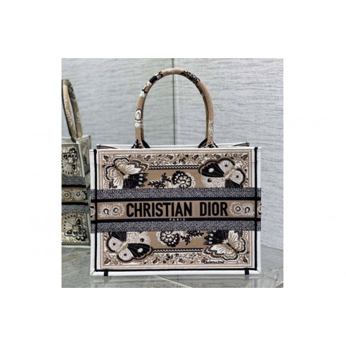Dior M1296 Christian Dior Medium Dior Book Tote bag in Beige Multicolor Butterfly Bandana Embroidery
