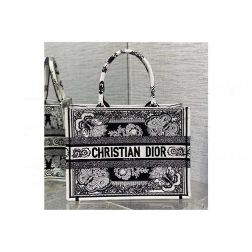 Dior M1296 Christian Dior Medium Dior Book Tote bag in Black and White Butterfly Bandana Embroidery