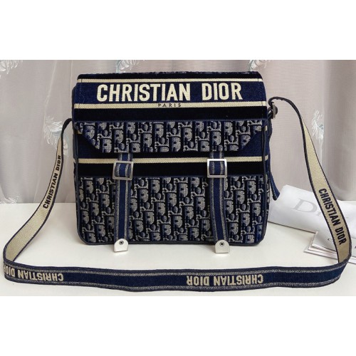Christian Dior M1291 diorcamp bag in Blue Dior Oblique Embroidery