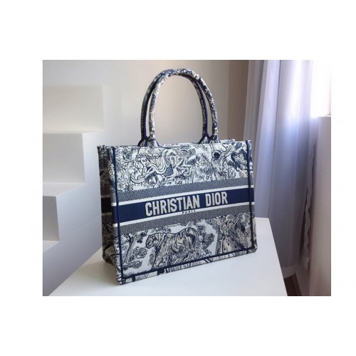 Christian Dior M1296 Small Dior Book Tote Bag in Blue Toile de Jouy embroidery