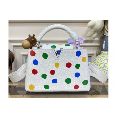 Louis Vuitton M21637 LVxYK Capucines BB Bag in White Taurillon bull calf leather with 3D Painted Dots print Louis Vuitton M21637 LVxYK Capucines BB Bag in White Taurillon bull calf leather with 3D Painted Dots print