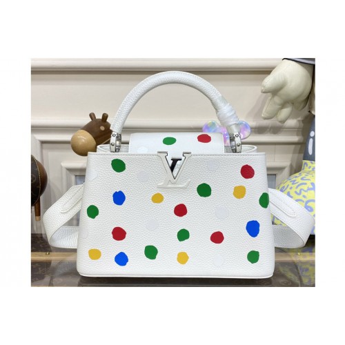Louis Vuitton M21637 LVxYK Capucines MM Bag in White Taurillon bull calf leather with 3D Painted Dots print Louis Vuitton M21637 LVxYK Capucines MM Bag in White Taurillon bull calf leather with 3D Painted Dots print
