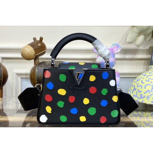 Louis Vuitton M21663 LVxYK Mini Capucines Bag in Black Taurillon bull calf leather with 3D Painted Dots print Louis Vuitton M21663 LVxYK Mini Capucines Bag in Black Taurillon bull calf leather with 3D Painted Dots print